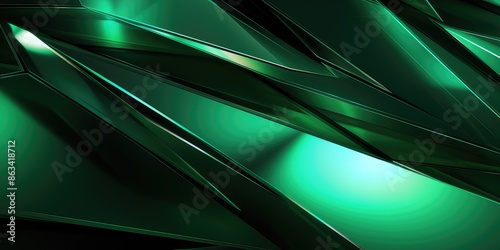 Abstract background green color with geometric 3D texture and light leaks