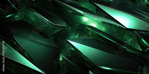 Abstract background green color with geometric 3D texture and light leaks