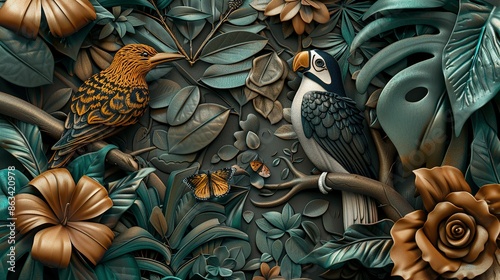 Wallpaper Mural Beautifully Designed 3D Relief Animal Mural: AI Wallpaper Creation Torontodigital.ca