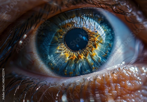 Close Up Of A Blue Eye With Golden Details