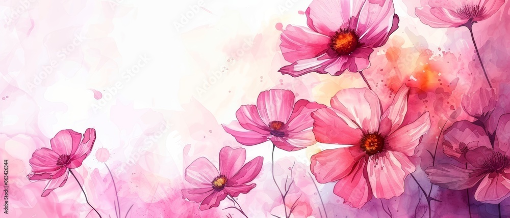 Delicate watercolor painting of pink flowers. Delicate watercolor painting of pink flowers.