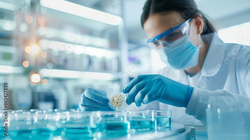 Scientist observing the growth of organoids in a bioreactor, biotechnology, organ regeneration