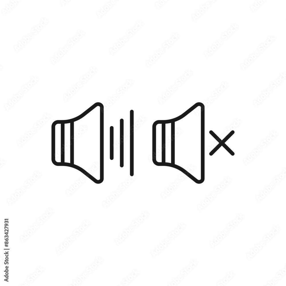 On and off audio. Sound icon line style isolated on white background. Vector illustration On and off audio. Sound icon line style isolated on white background. Vector illustration