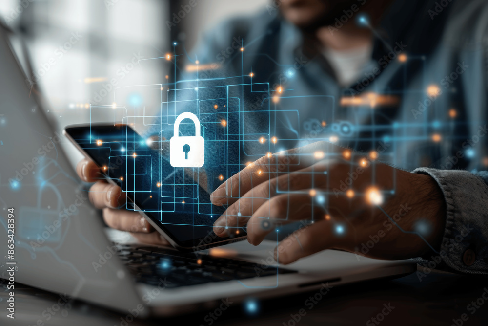 Fototapeta premium Cybersecurity and Encryption: Protecting Data and Ensuring Secure Access for Users in a Digital Network