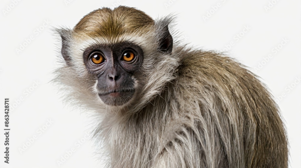 Vervet Monkey - Chlorocebus pygerythrus in front of a white background Vervet Monkey - Chlorocebus pygerythrus in front of a white background
