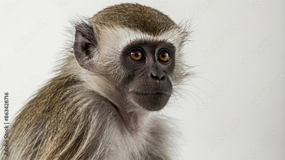 Vervet Monkey - Chlorocebus pygerythrus in front of a white background Vervet Monkey - Chlorocebus pygerythrus in front of a white background