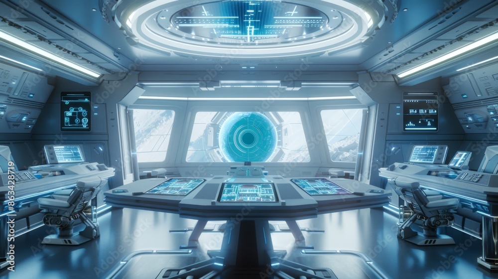 Futuristic Spaceship Control Room Generative AI
