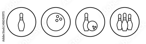 Bowling icon set. bowling ball and pin icon. bowling pins
