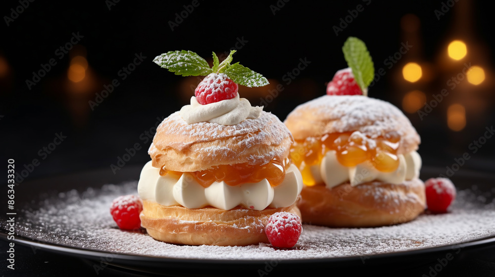 The Indulge in Decadence with a Fluffy and Irresistible Treat of Cream Puff Delight. Suitable for culinary blogs, dessert menus, or bakery advertisements The Indulge in Decadence with a Fluffy and Irresistible Treat of Cream Puff Delight. Suitable for culinary blogs, dessert menus, or bakery advertisements