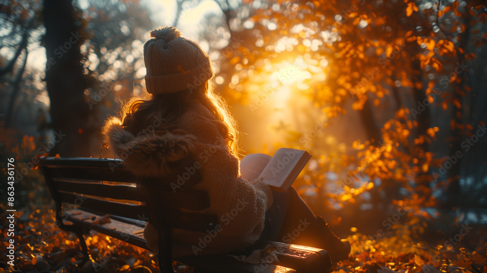 Fototapeta premium Girl reading a book in park