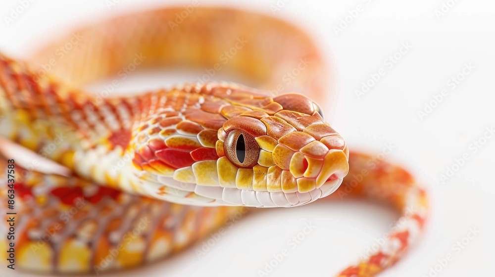 Obraz premium Corn snake with striped pattern on white backdrop