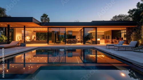 Modern Home With Infinity Pool At Twilight