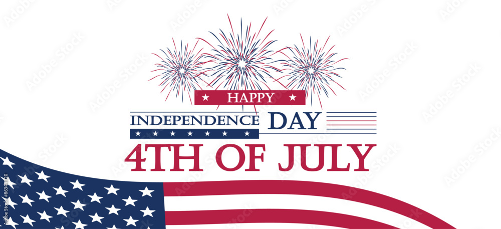 Celebrate USA's Independence Day with fireworks and American flags waving in the air Celebrate USA's Independence Day with fireworks and American flags waving in the air