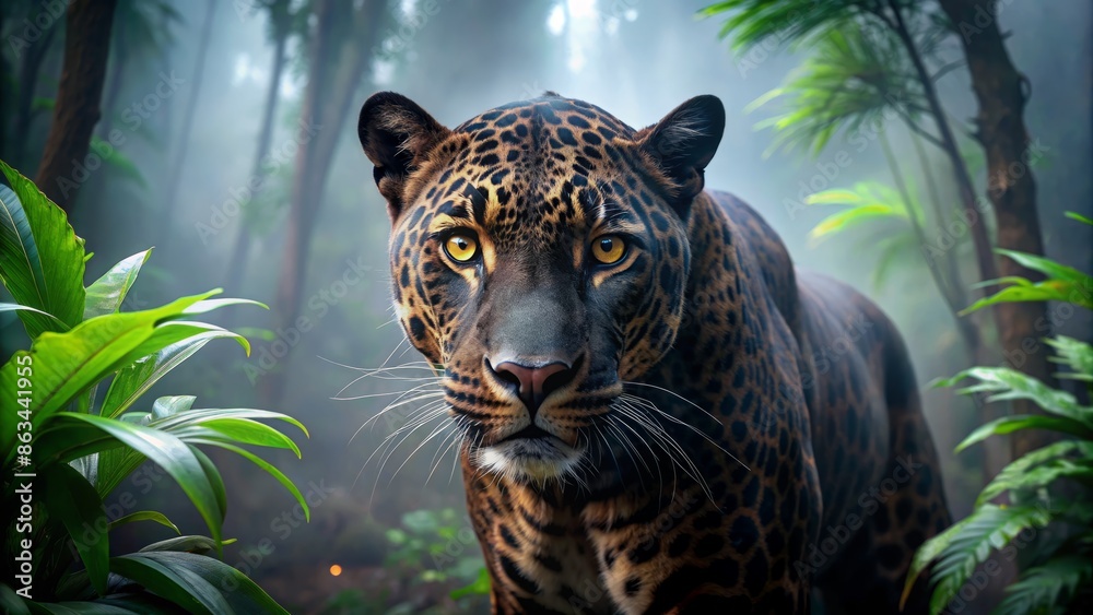 Predator Rastafari Photo Fierce black predator, eyes fixed intently, stands motionless amid ...