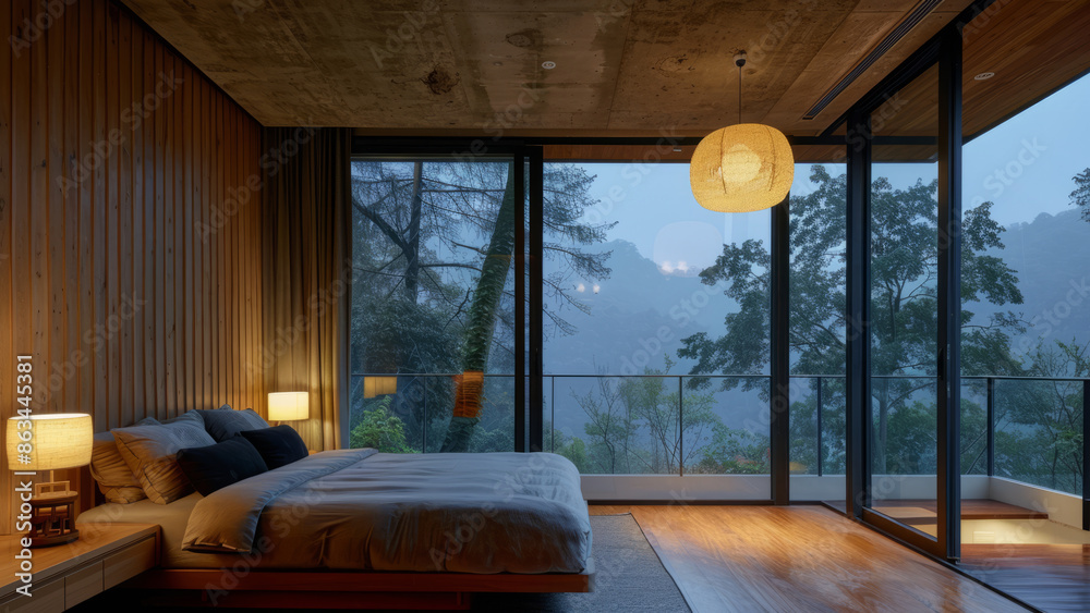 Cozy Bedroom with Forest View Cozy Bedroom with Forest View