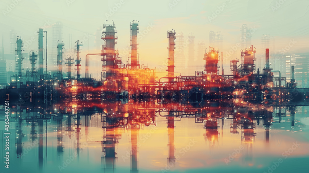 Obraz premium Future Energy Factory Plant Concept Digital Art in Oil and Gas Industry