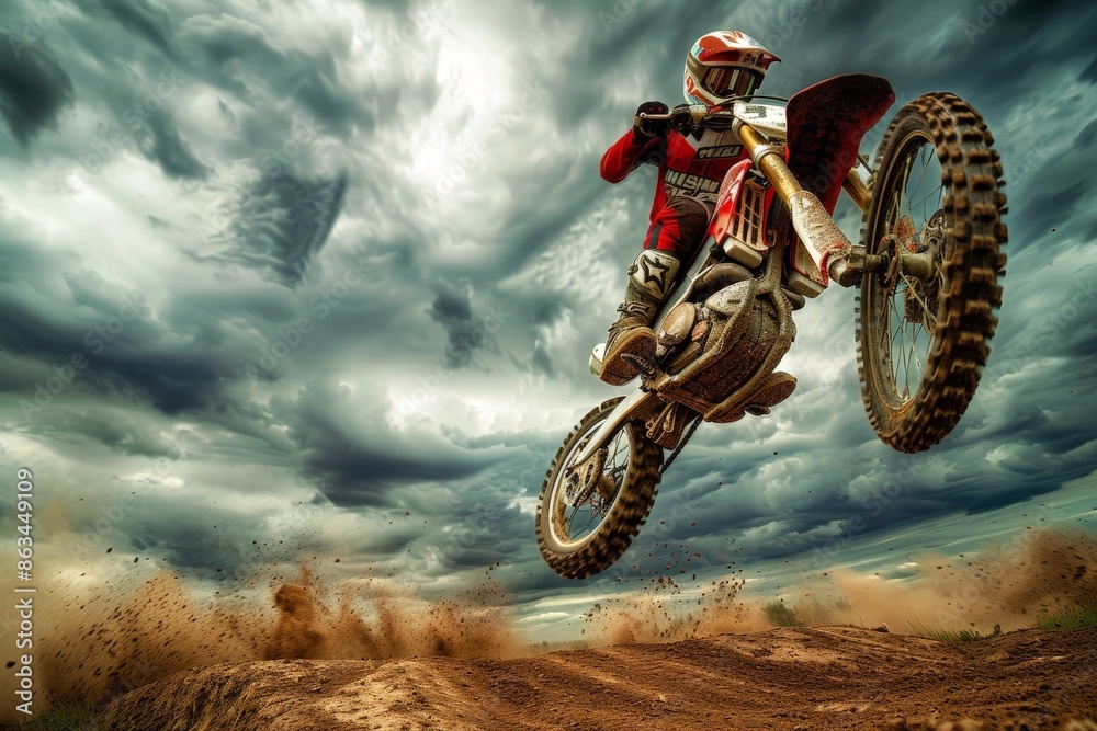 Naklejka premium action shot motocross biker