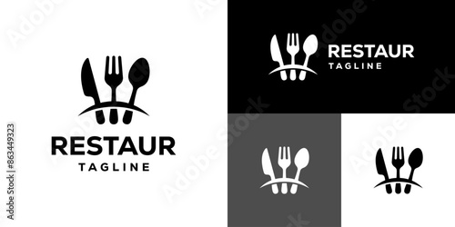 Vector design template of spoon and fork logo with simple model, restaurant, equipment, cutlery, symbol icon EPS 10