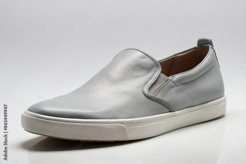Slip-ons Shoes: Gray slip-ons on a clean, white background. Slip-ons Shoes: Gray slip-ons on a clean, white background.