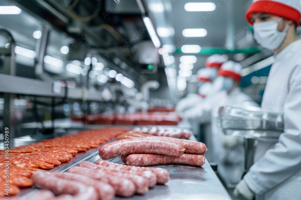 Modern sausage factory with high-tech equipment Modern sausage factory with high-tech equipment