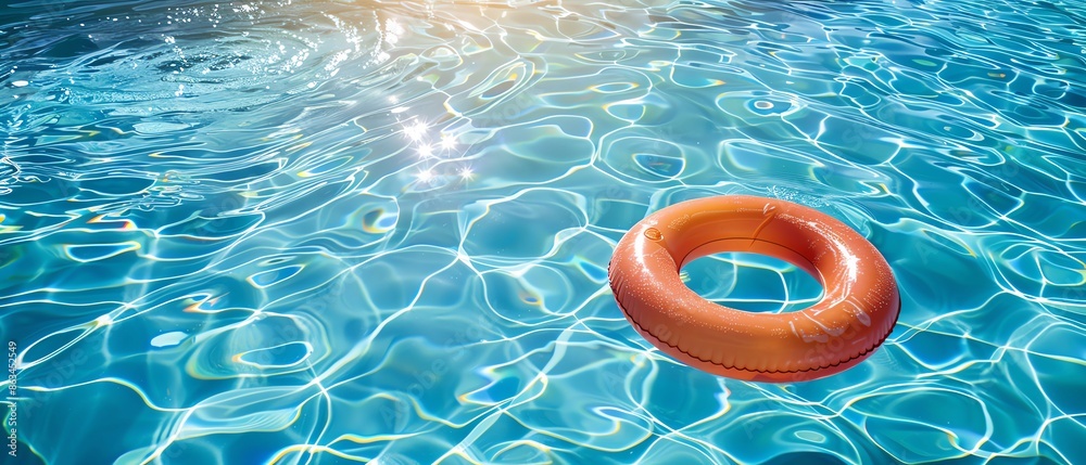 Pool float ring floating on sparkling blue pool water, creating a perfect summer relaxation scene Pool float ring floating on sparkling blue pool water, creating a perfect summer relaxation scene