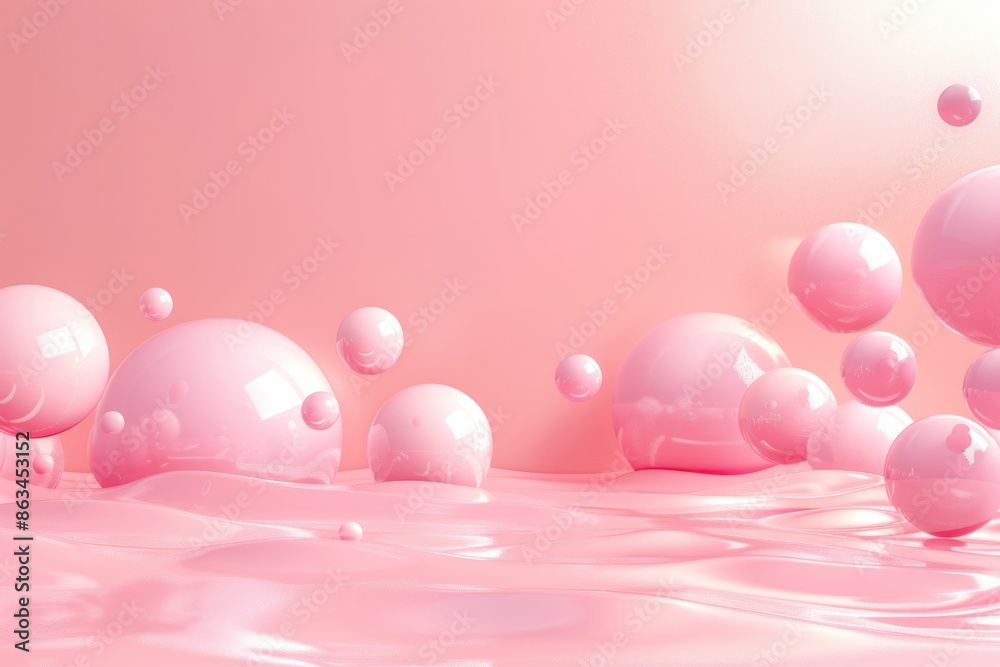 Ethereal pink bubbles floating in liquid on a soft pink background, creating a dreamy and relaxing atmosphere Ethereal pink bubbles floating in liquid on a soft pink background, creating a dreamy and relaxing atmosphere