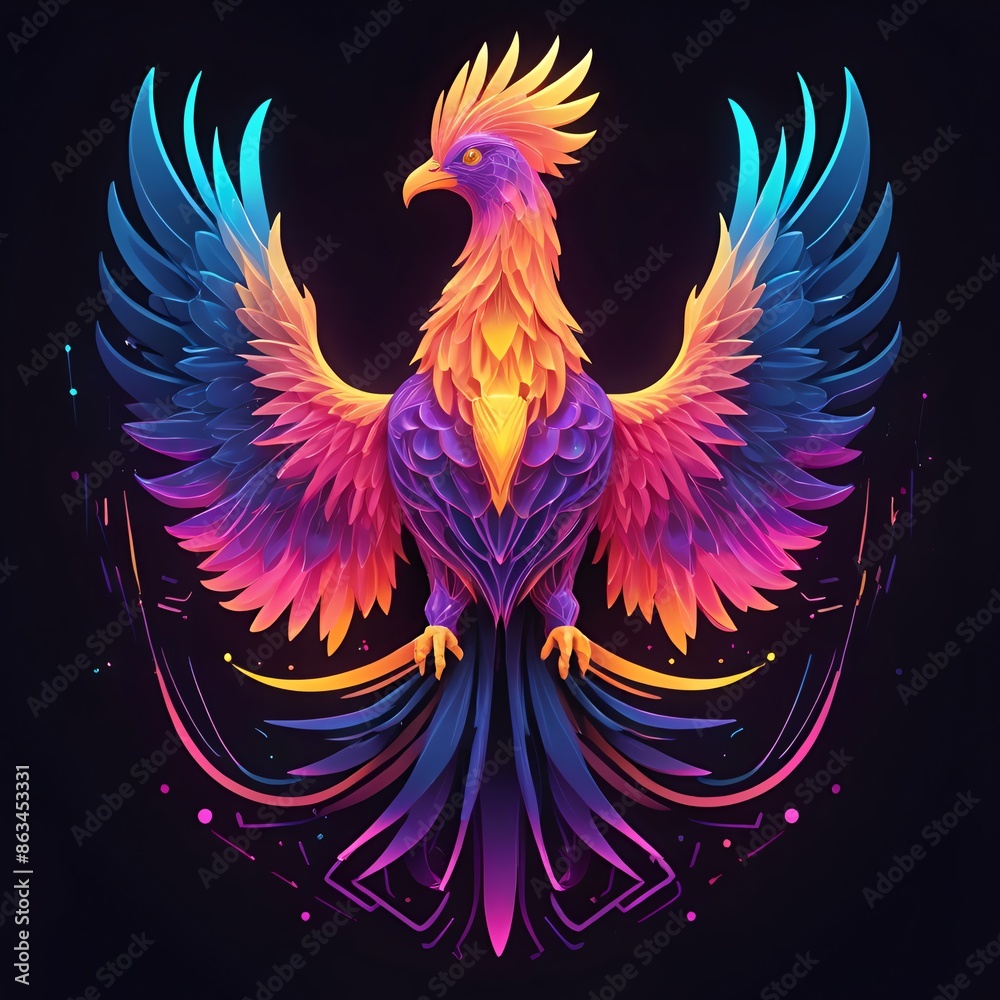 Obraz premium A colorful bird with a bright blue head and orange tail feathers