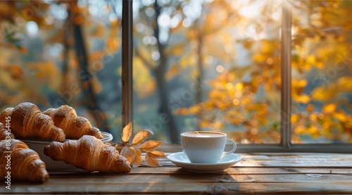 Warm Autumn Morning Coffee and Croissants by the Window