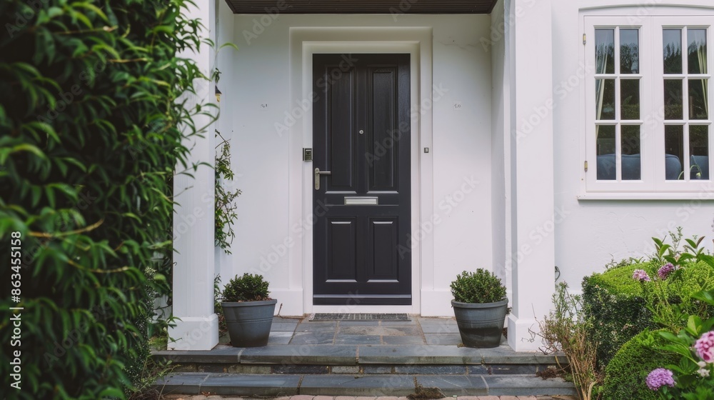 Fototapeta premium Stylish Modern Cottage: A Comfortable Front Door for Your Home