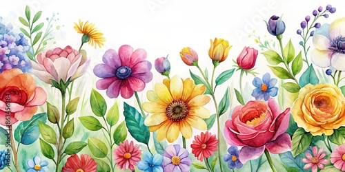 Watercolor multicolored flowers, watercolor, multicolored, flowers, vibrant, colorful, painting, artwork, floral, artistic