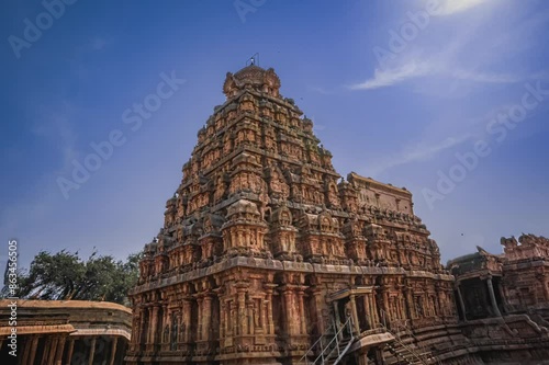 Shri Airavatesvara Temple is a Hindu temple located in Dharasuram, Kumbakonam, Tamil Nadu. It was built by Chola emperor Rajaraja-2. The temple dedicated to Shiva. It is a UNESCO World Heritage Site.	 photo