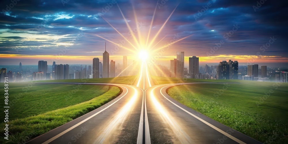 Dynamic visual of a road splitting into multiple paths Dynamic visual of a road splitting into multiple paths
