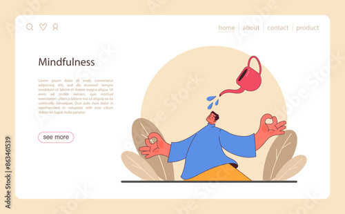 Patience web banner or landing page. Calm person finding