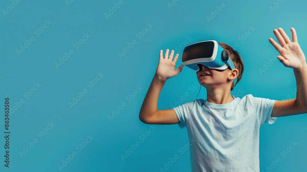 a person enjoying virtual reality on solid background a person enjoying virtual reality on solid background