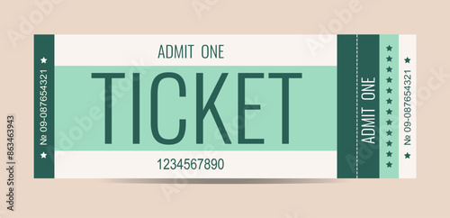 Ticket, admit one, classic, any event,  soft green colours, vector