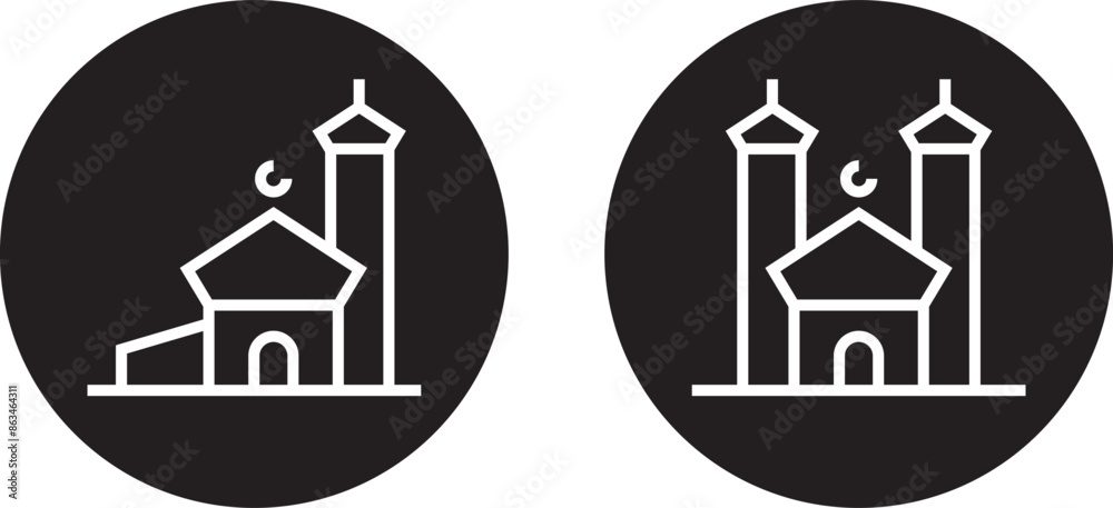 Minimalist Mosque Vector Icon Illustration Set Minimalist Mosque Vector Icon Illustration Set