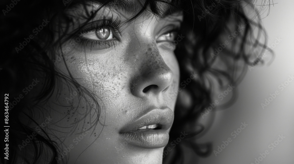 Black and white photo of beautiful woman with magnificent hair Black and white photo of beautiful woman with magnificent hair