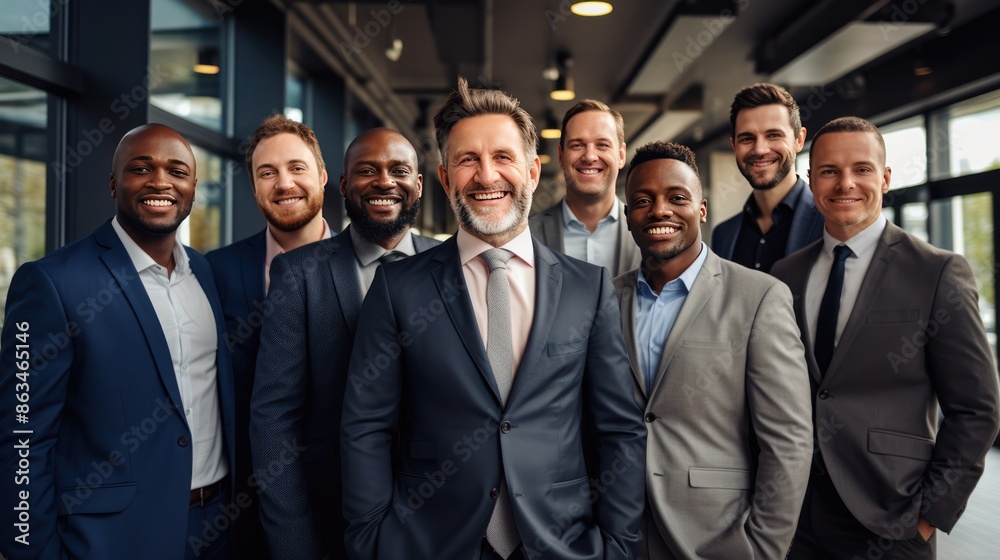 Diverse team of businessmen in professional attire, smiling and posing Diverse team of businessmen in professional attire, smiling and posing