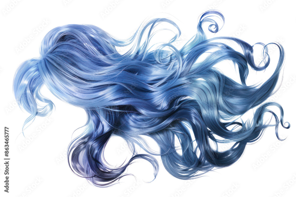 Vibrant blue hair with wavy texture; perfect for hairstyling concepts and creative designs. Isolated on white background. Vibrant blue hair with wavy texture; perfect for hairstyling concepts and creative designs. Isolated on white background.