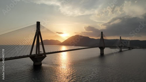 Aerial view of the Charilaos Trikoupis bridge Rio-Antirio in Greece photo