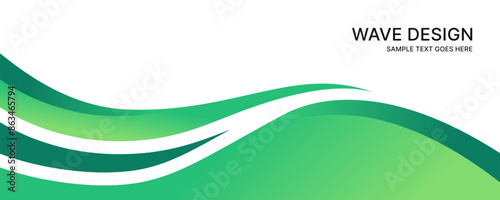 Abstract wavy banner background with dynamic green gradient curve for business concept.