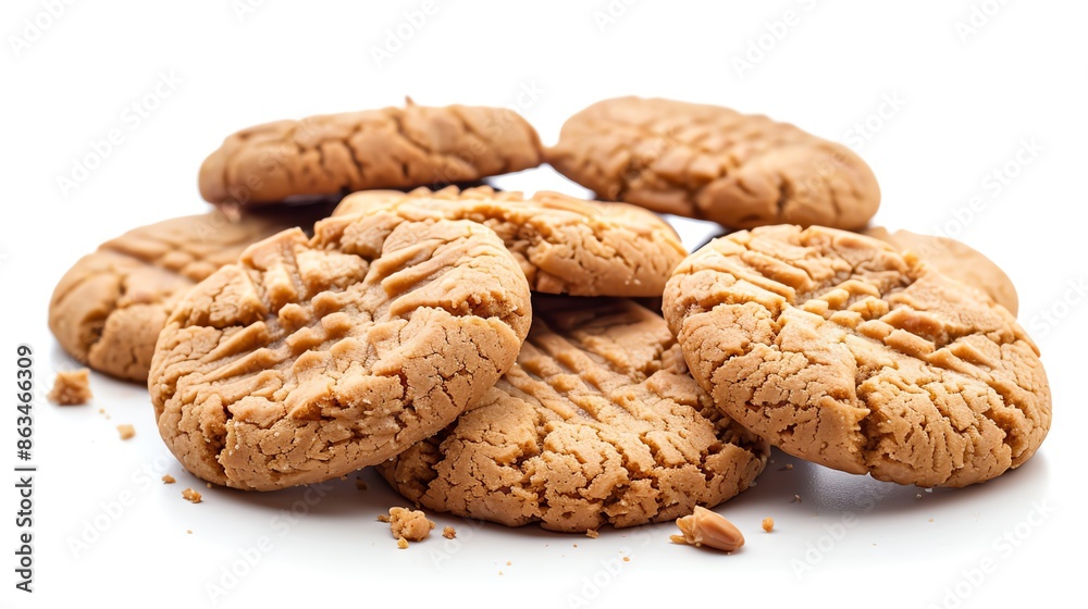 A view of Peanut Butter Cookies isolated white background, studio light for focused advertising A view of Peanut Butter Cookies isolated white background, studio light for focused advertising