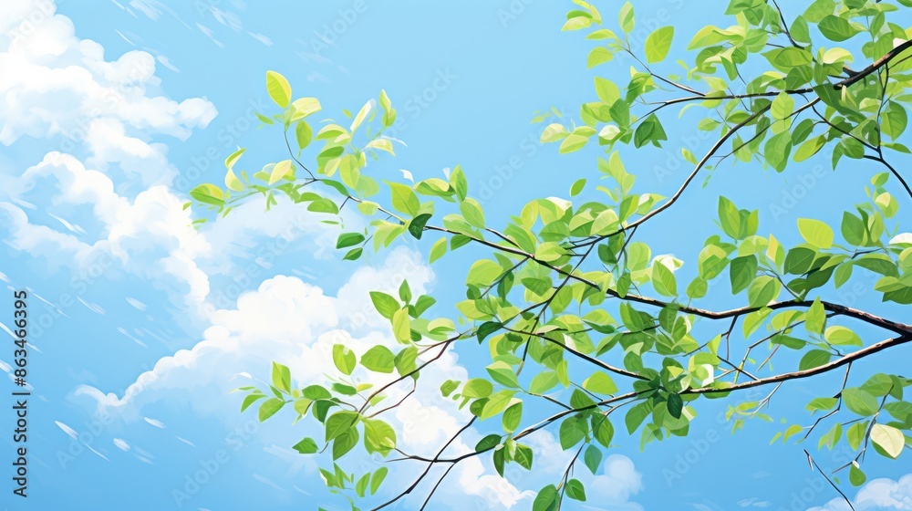 Tree branch with vibrant green leaves Tree branch with vibrant green leaves
