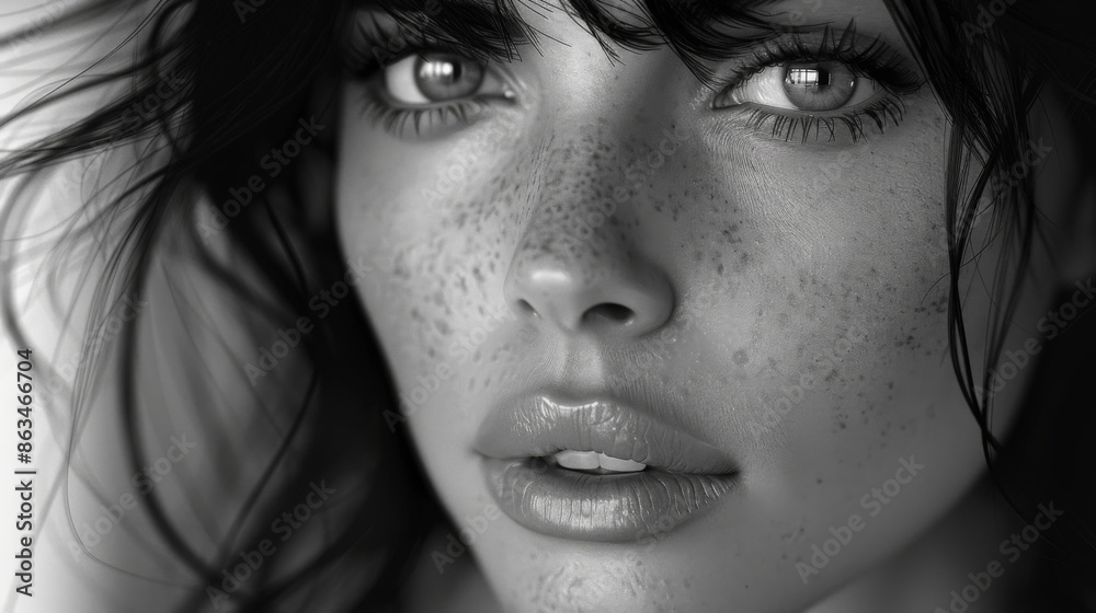 Black and white photo of beautiful woman with magnificent hair Black and white photo of beautiful woman with magnificent hair