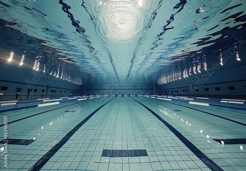 Empty Olympic-Sized Swimming Pool in Indoor Stadium