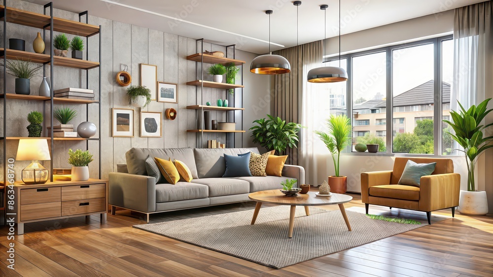 Modern living room interior with a variety of furniture and decor items , modern, living room, interior, furniture, decor, contemporary Modern living room interior with a variety of furniture and decor items , modern, living room, interior, furniture, decor, contemporary