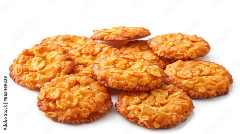 Cornflake cookies arranged in a group isolated on a white background with clipping path Cornflake cookies arranged in a group isolated on a white background with clipping path