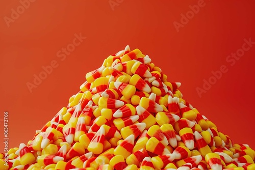 Candy corn mountain on colored background