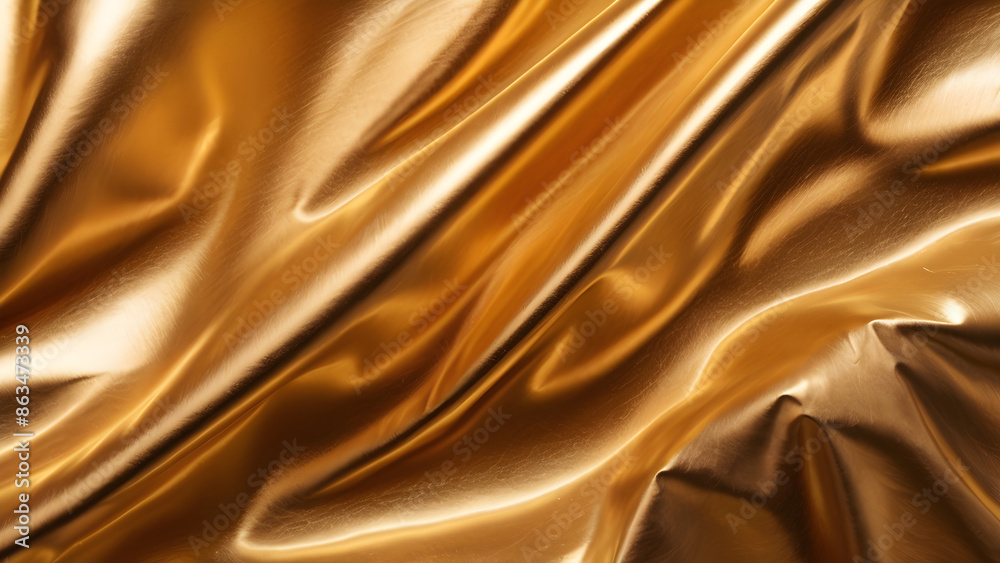 Fototapeta premium Gold metallic silk satin folded fabric background.