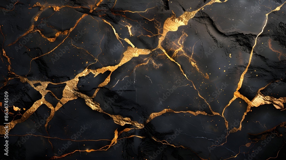 Black marble background with gold color cracked lines Black marble background with gold color cracked lines